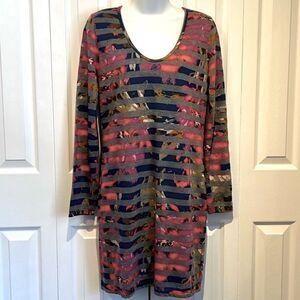 Trina Turk Milana‎ Floral Stripe Long Sleeve Lined Dress Size M